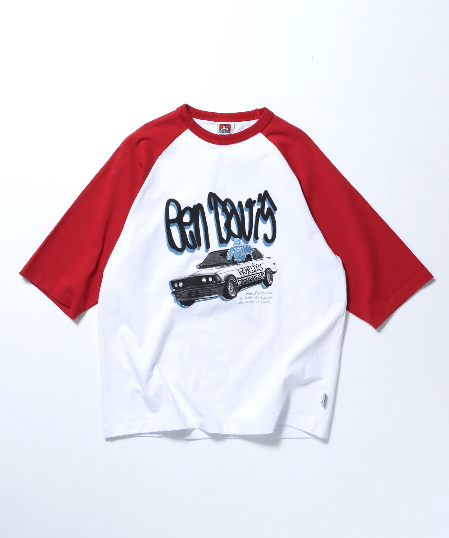 【BEN DAVIS（ベンデイビス）】DRIVING GORILLA RAGLAN TEE / Tシャツ 半袖 ラグラン クルーネック レッド