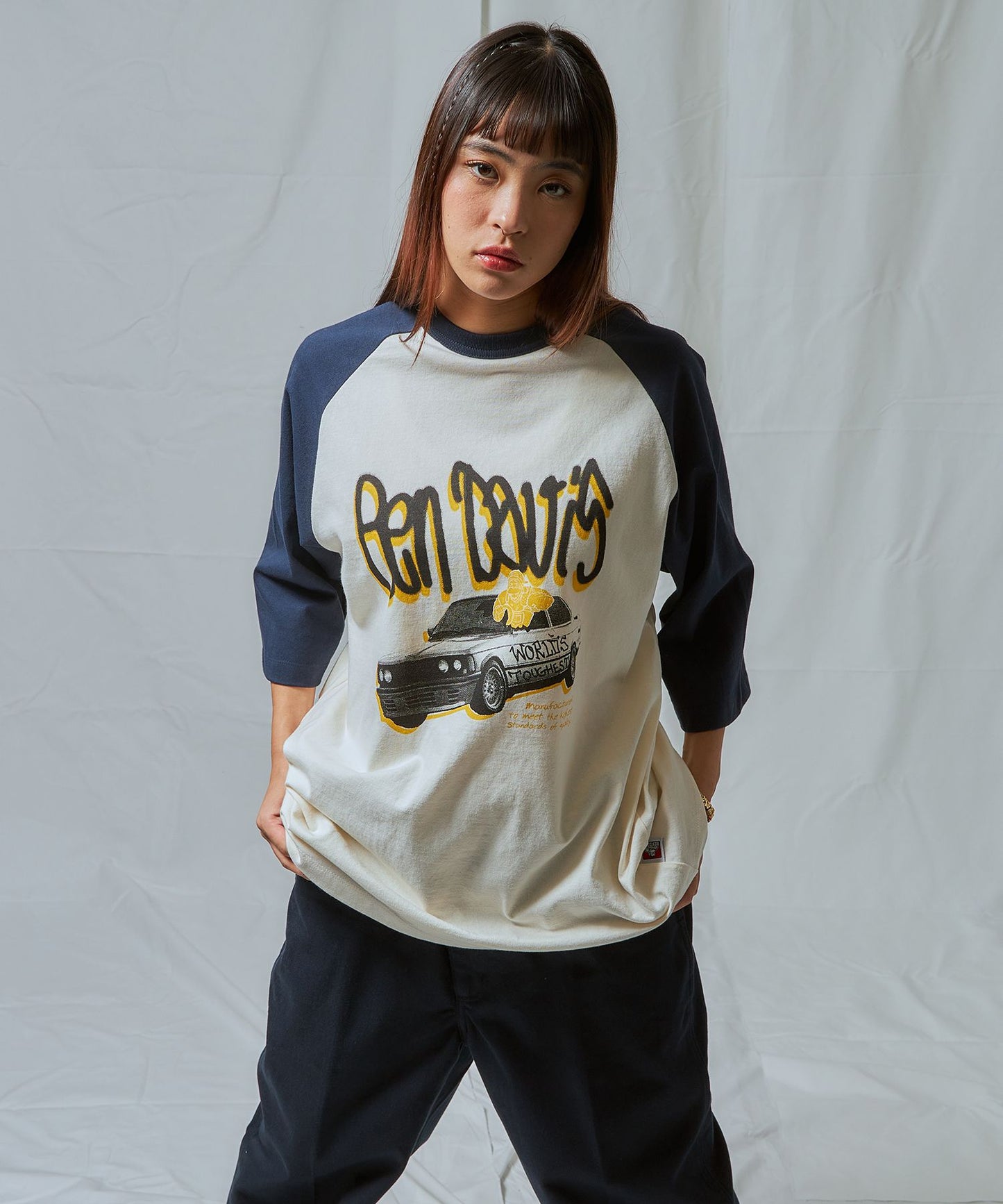 【BEN DAVIS（ベンデイビス）】DRIVING GORILLA RAGLAN TEE / Tシャツ 半袖 ラグラン クルーネック ネイビー