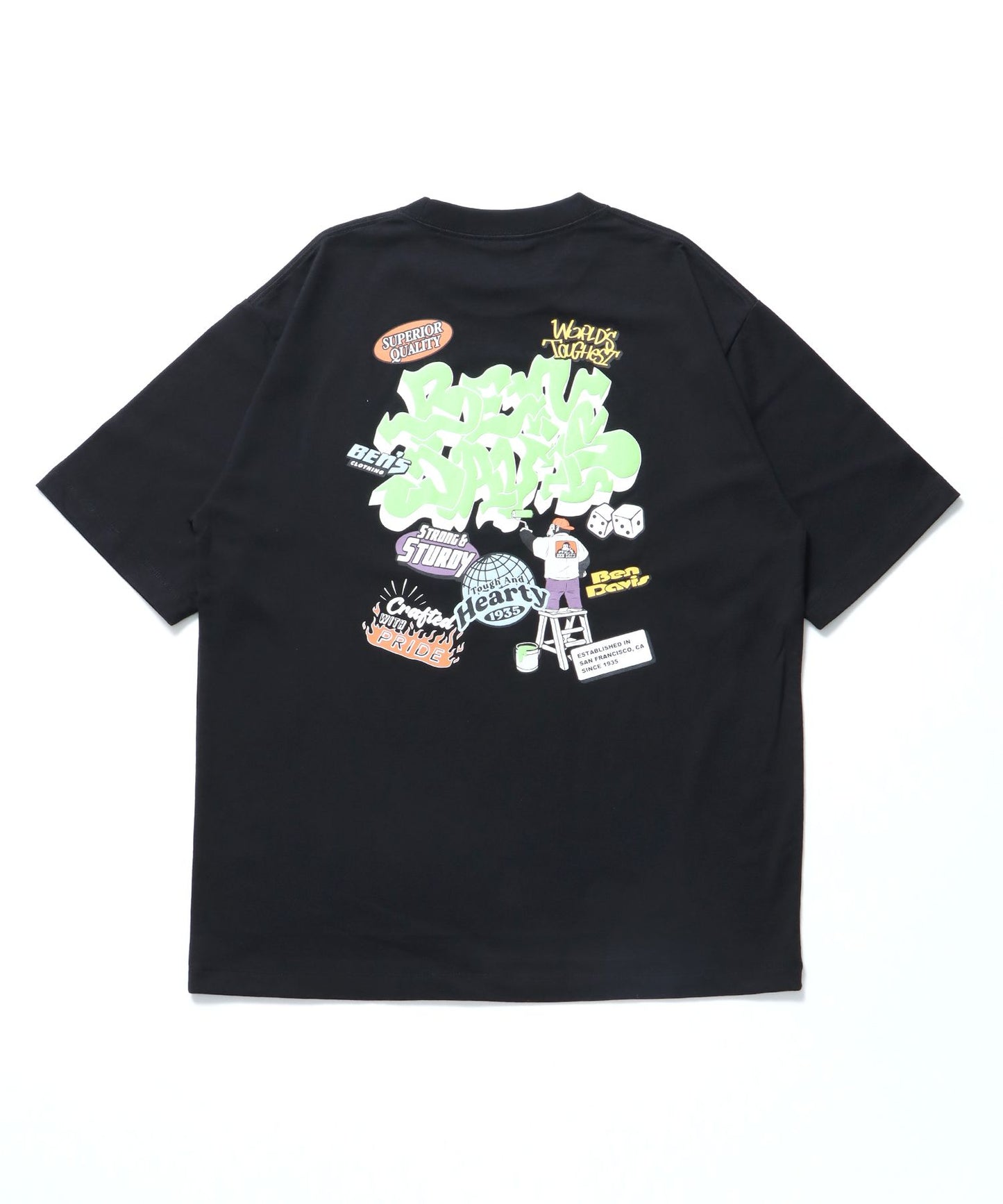 【BEN DAVIS（ベンデイビス）】OVERLAP TEE / Tシャツ グラフィティ クルーネック オーバーサイズ ワンポイント ブラック