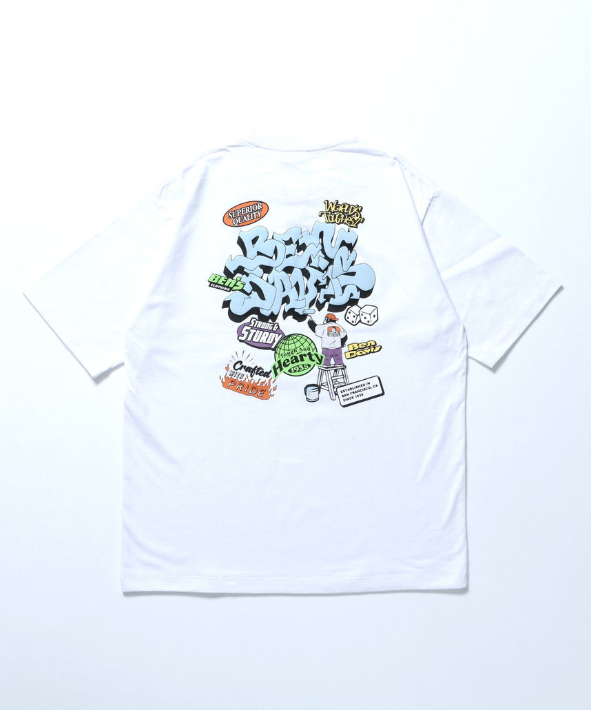 【BEN DAVIS（ベンデイビス）】OVERLAP TEE / Tシャツ グラフィティ クルーネック オーバーサイズ ワンポイント ホワイト