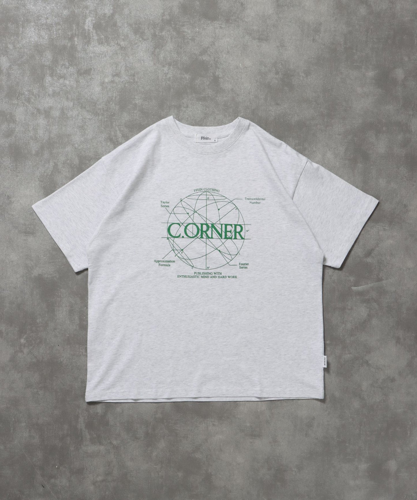 【FFEIN(フェイン)】サークルアート線画プリントTシャツツ/ Tシャツ クルーネック 半袖 プリント サークルロゴ アッシュグレー