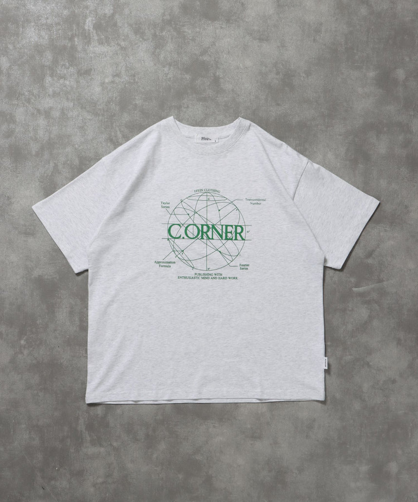 【FFEIN(フェイン)】サークルアート線画プリントTシャツツ/ Tシャツ クルーネック 半袖 プリント サークルロゴ アッシュグレー