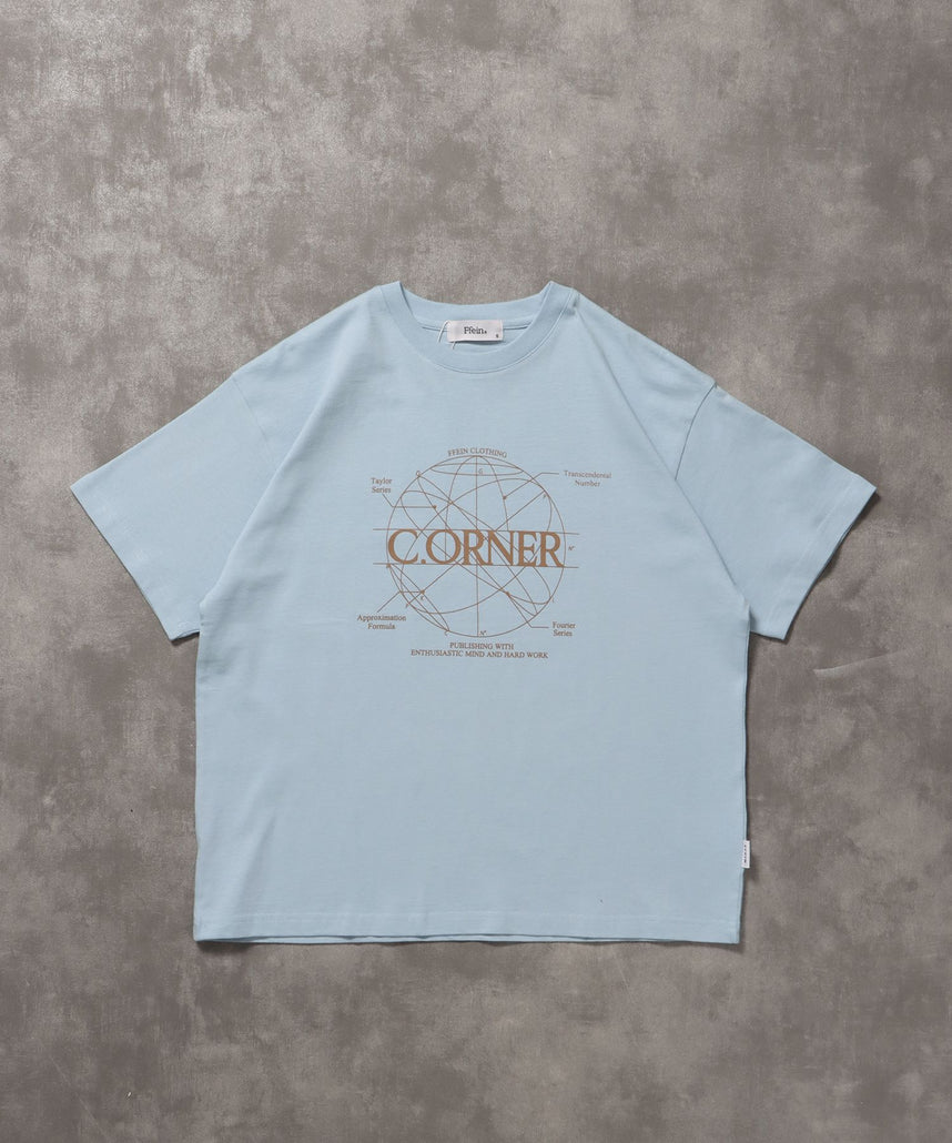 【FFEIN(フェイン)】サークルアート線画プリントTシャツツ/ Tシャツ クルーネック 半袖 プリント サークルロゴ ライトブルー