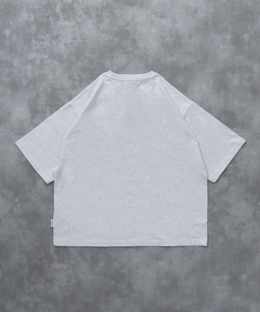 ワンポイント刺繍ショート丈Tシャツ / Tシャツ 短丈 クルーネック 半袖 刺繍 ワンポイント アッシュグレー