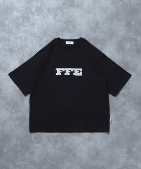 発砲プリントショート丈Tシャツ / Tシャツ 短丈 クルーネック 半袖 ショート丈 ブラック