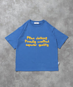 手書きロゴショート丈Tシャツ / Tシャツ 短丈 クルーネック 半袖 ショート丈 ブルー