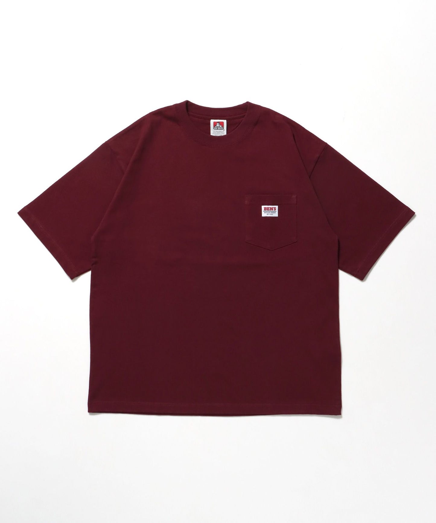 【BEN DAVIS（ベンデイビス）】BIG POCKET TEE ZF / ポケット 半袖 ワンポイント ワイドシルエット ヘビーウエイト クルーネック ワイン