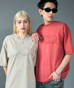 FADE APPLIQUE LOGO TEE / Tシャツ 短丈 クルーネック 半袖 加工 古着 サンドベージュ