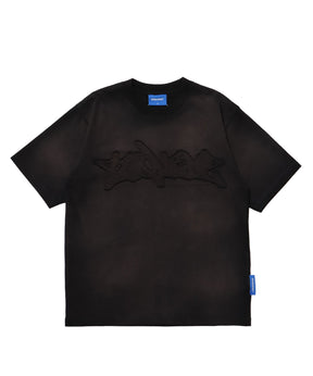 FADE APPLIQUE LOGO TEE / Tシャツ 短丈 クルーネック 半袖 加工 古着 ブラック