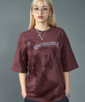 LOGO RHINE STONE S/S TEE / Tシャツ 短丈 クルーネック 半袖 ラインストーン ブラウン