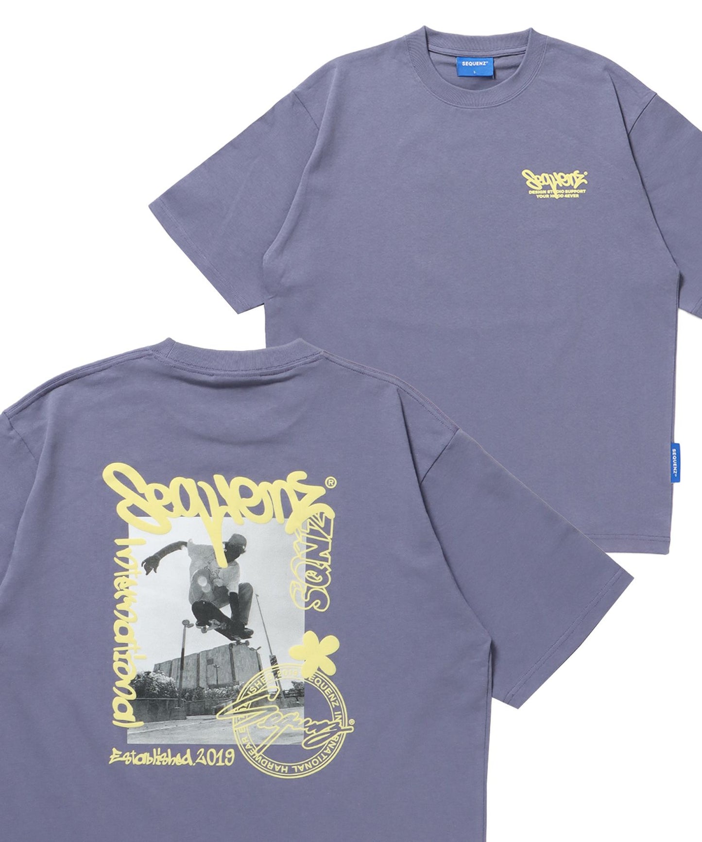 【SEQUENZ（シークエンズ）】SKATE PHOTO PT S/S TEE / Tシャツ 短丈 クルーネック 半袖 スケーター ラベンダー