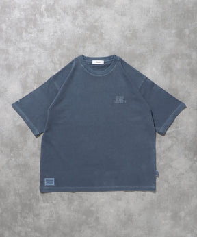 フェード刺繍Tシャツ / Tシャツ 短丈 クルーネック 半袖 ピグメント加工 セットアップ ネイビー