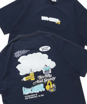 OVERLAP BAVCK SIDE COOL TOUCH TEE / Tシャツ クルーネック 半袖 オーバーサイズ ワンポイント 接触冷感 ネイビー