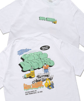 OVERLAP BAVCK SIDE COOL TOUCH TEE / Tシャツ クルーネック 半袖 オーバーサイズ ワンポイント 冷感接触 ホワイト