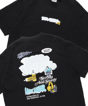 OVERLAP BAVCK SIDE COOL TOUCH TEE / Tシャツ クルーネック 半袖 オーバーサイズ ワンポイント 冷感接触 ブラック