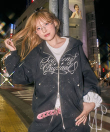 SQNZ LOGO GLITTER ZIP P/K / ジップパーカー ラメプリント ダブルジップ 裏起毛 【セットアップ】 ブラック