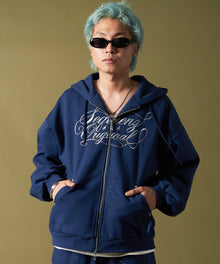 SQNZ LOGO GLITTER ZIP P/K / ジップパーカー ラメプリント ダブルジップ 裏起毛 【セットアップ】 ダークネイビー