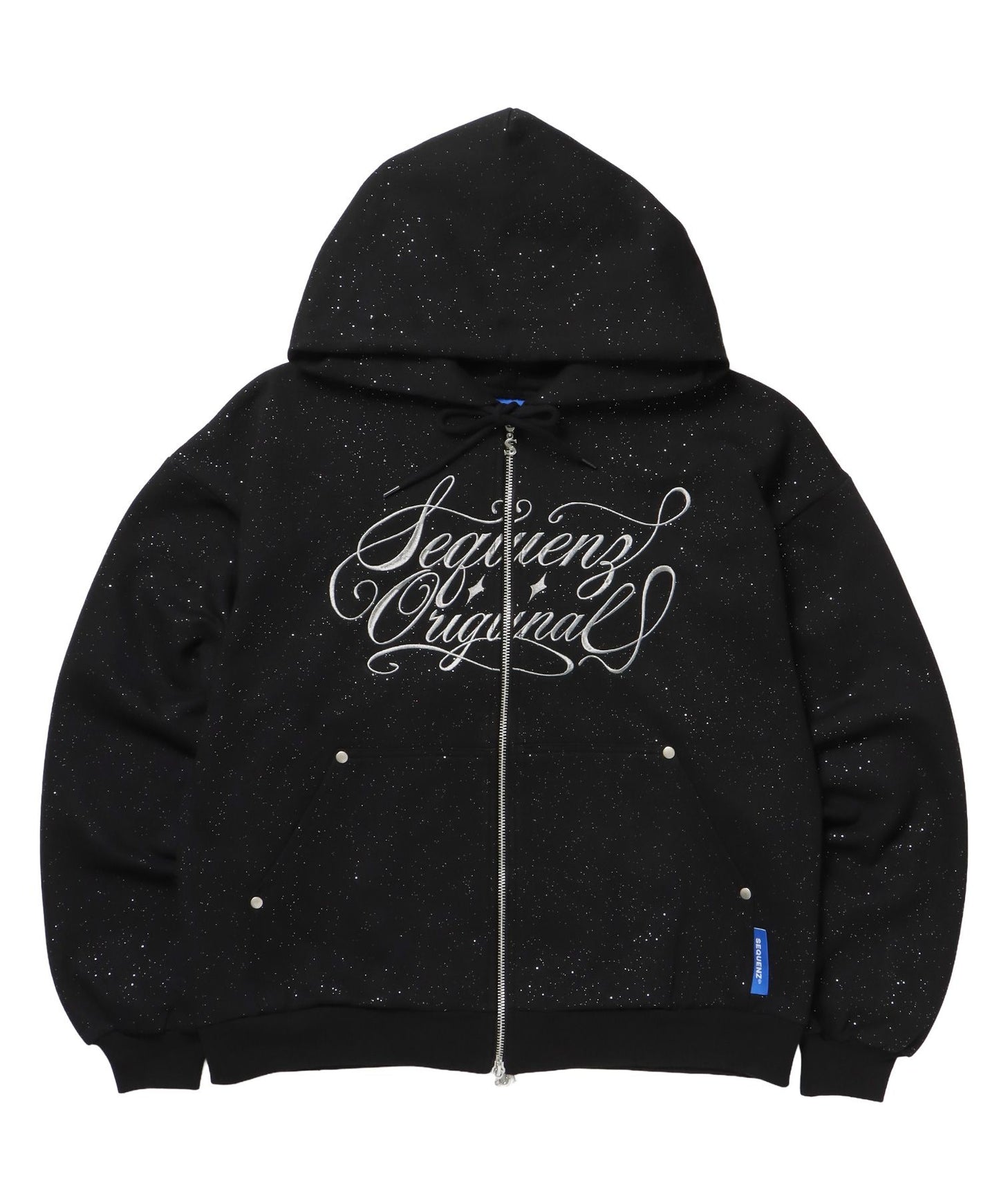 【SEQUENZ（シークエンズ）】SQNZ LOGO GLITTER ZIP P/K / ジップパーカー ラメプリント ダブルジップ 裏起毛 【セットアップ】 ブラック
