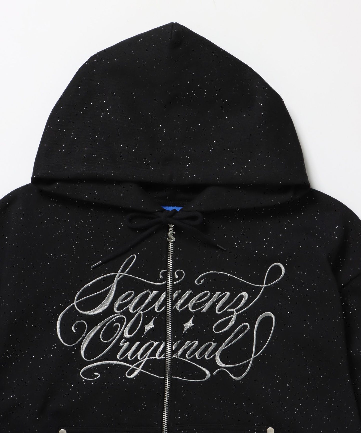 SQNZ LOGO GLITTER ZIP P/K / ジップパーカー ラメプリント ダブルジップ 裏起毛 【セットアップ】 ブラック