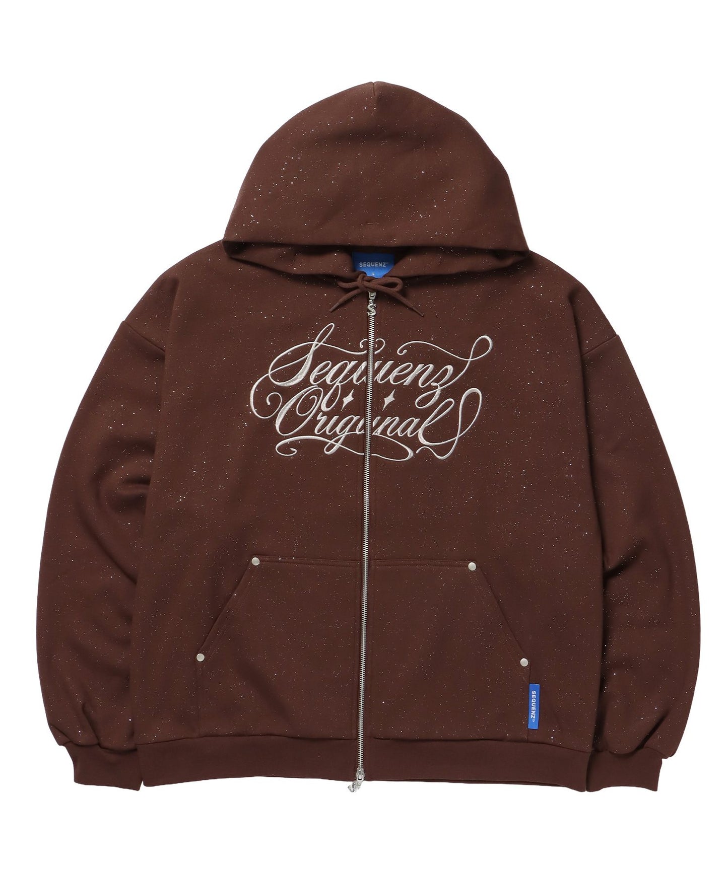 【SEQUENZ（シークエンズ）】SQNZ LOGO GLITTER ZIP P/K / ジップパーカー ラメプリント ダブルジップ 裏起毛 【セットアップ】 モカ