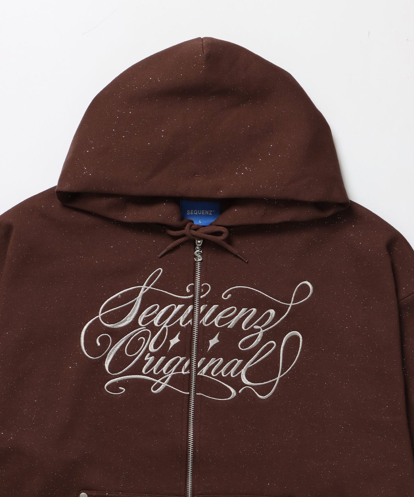 SQNZ LOGO GLITTER ZIP P/K / ジップパーカー ラメプリント ダブルジップ 裏起毛 【セットアップ】 モカ