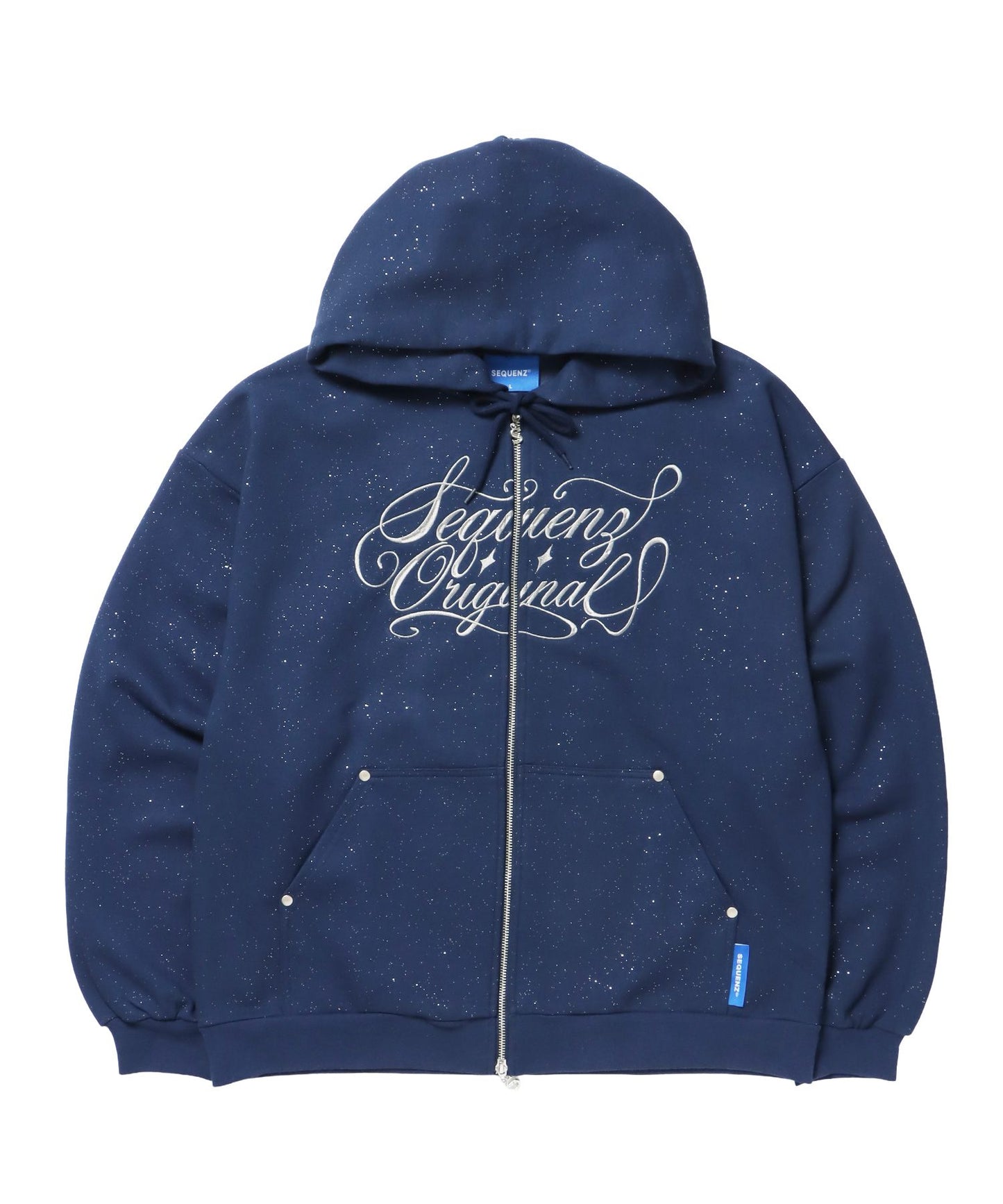 【SEQUENZ（シークエンズ）】SQNZ LOGO GLITTER ZIP P/K / ジップパーカー ラメプリント ダブルジップ 裏起毛 【セットアップ】 ダークネイビー