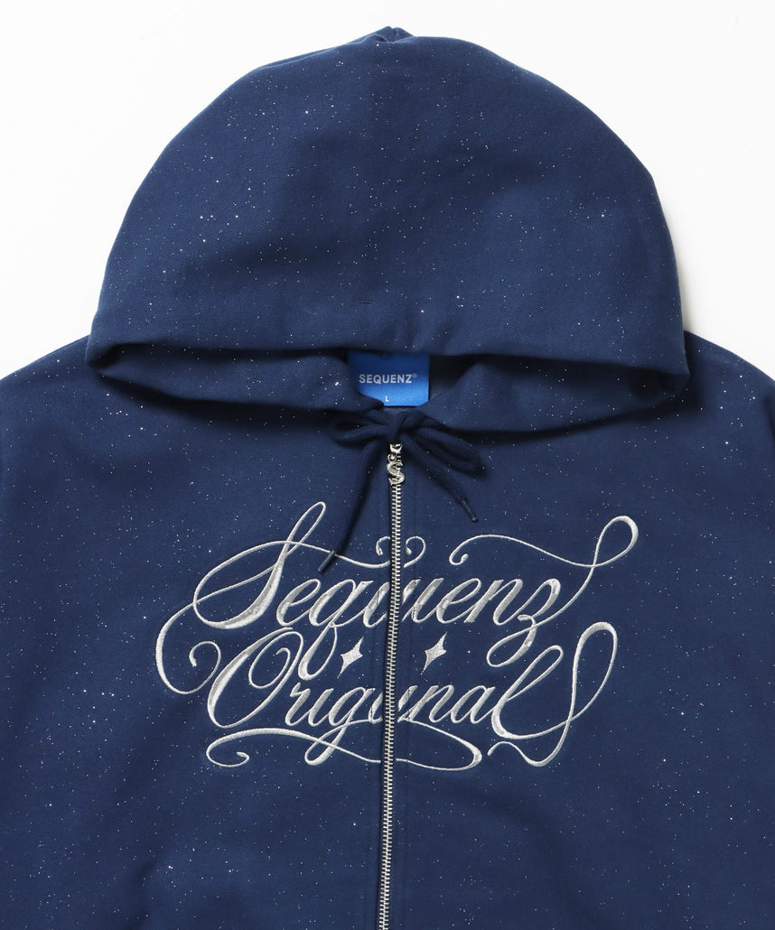 SQNZ LOGO GLITTER ZIP P/K / ジップパーカー ラメプリント ダブルジップ 裏起毛 【セットアップ】 ダークネイビー