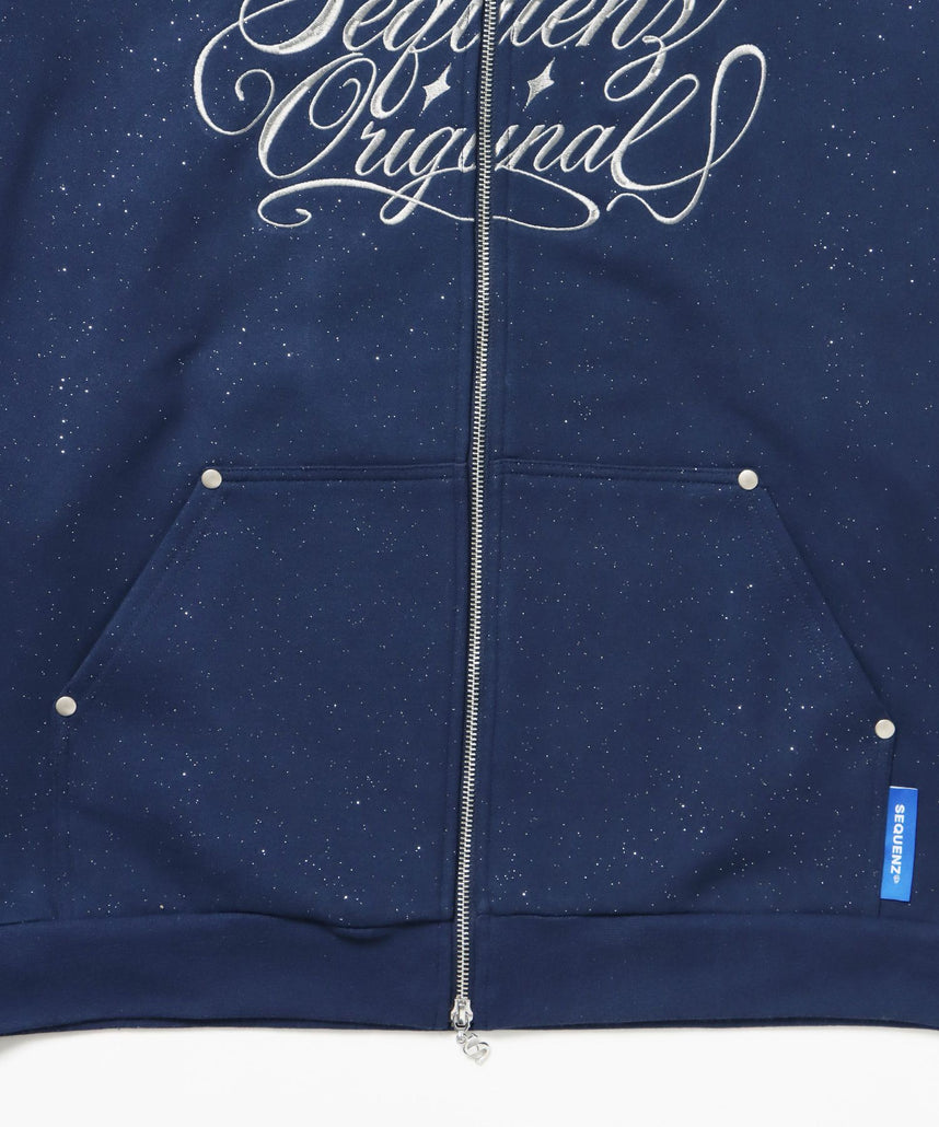 SQNZ LOGO GLITTER ZIP P/K / ジップパーカー ラメプリント ダブルジップ 裏起毛 【セットアップ】 ダークネイビー