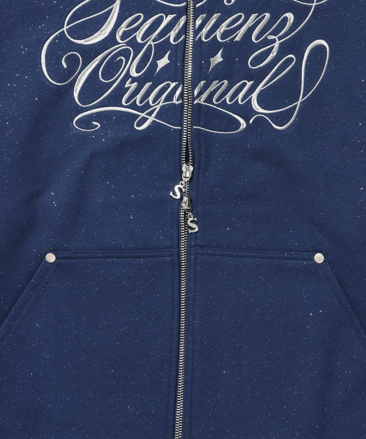SQNZ LOGO GLITTER ZIP P/K / ジップパーカー ラメプリント ダブルジップ 裏起毛 【セットアップ】 ダークネイビー