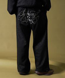 SQNZ GLITTER SWEAT PANTS / ラインストーン スウェットパンツ ドローコード 裏起毛 【セットアップ】 ブラック