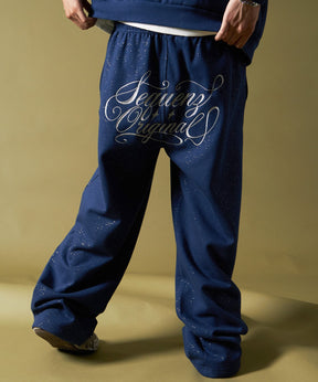 SQNZ GLITTER SWEAT PANTS / グリッター ラインストーン スウェットパンツ ドローコード 裏起毛 【セットアップ着用可】 ダークネイビー