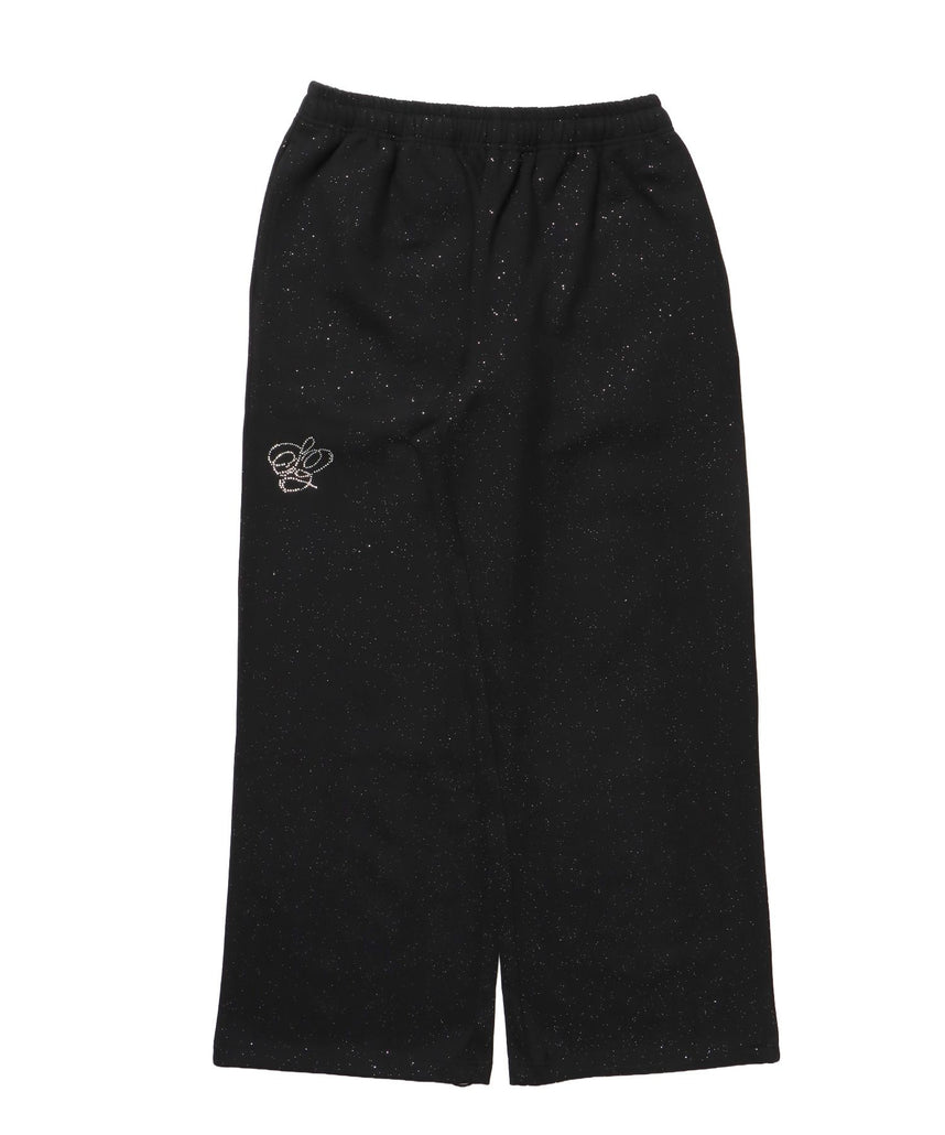 【SEQUENZ（シークエンズ）】SQNZ GLITTER SWEAT PANTS / ラインストーン スウェットパンツ ドローコード 裏起毛 【セットアップ】 ブラック