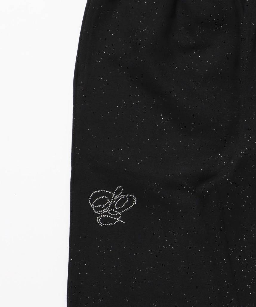 SQNZ GLITTER SWEAT PANTS / ラインストーン スウェットパンツ ドローコード 裏起毛 【セットアップ】 ブラック