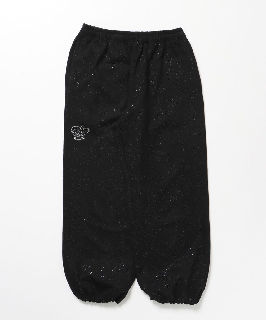 【SEQUENZ（シークエンズ）】SQNZ GLITTER SWEAT PANTS / ラインストーン スウェットパンツ ドローコード 裏起毛 【セットアップ】 ブラック