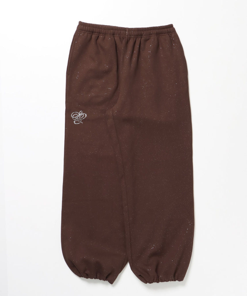 【SEQUENZ（シークエンズ）】SQNZ GLITTER SWEAT PANTS / ラインストーン スウェットパンツ ドローコード 裏起毛 【セットアップ】 モカ