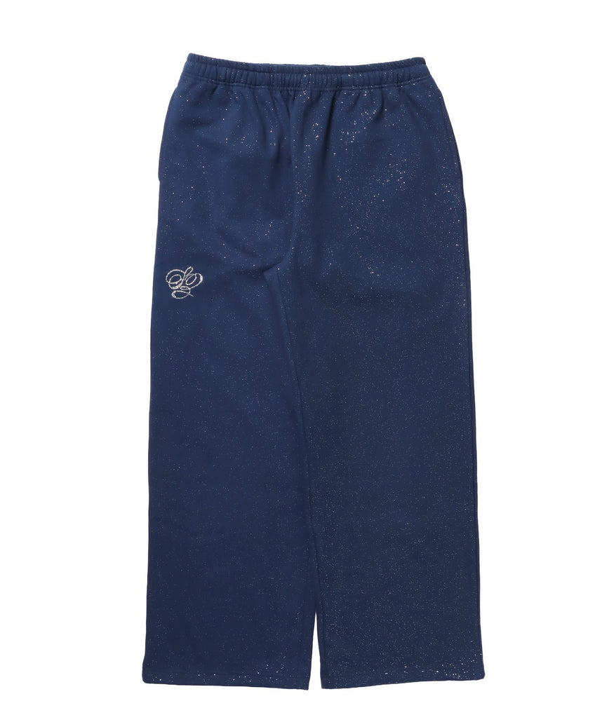 【SEQUENZ（シークエンズ）】SQNZ GLITTER SWEAT PANTS / ラインストーン スウェットパンツ ドローコード 裏起毛 【セットアップ】 ダークネイビー