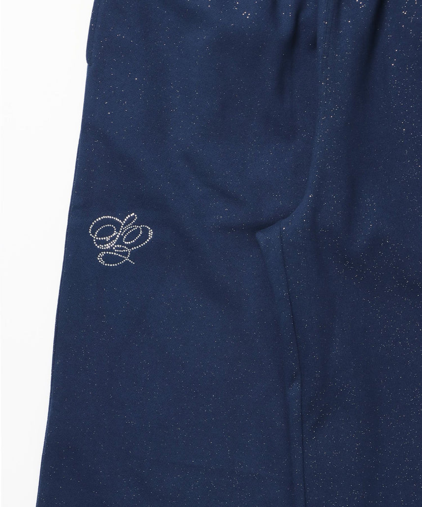 SQNZ GLITTER SWEAT PANTS / ラインストーン スウェットパンツ ドローコード 裏起毛 【セットアップ】 ダークネイビー