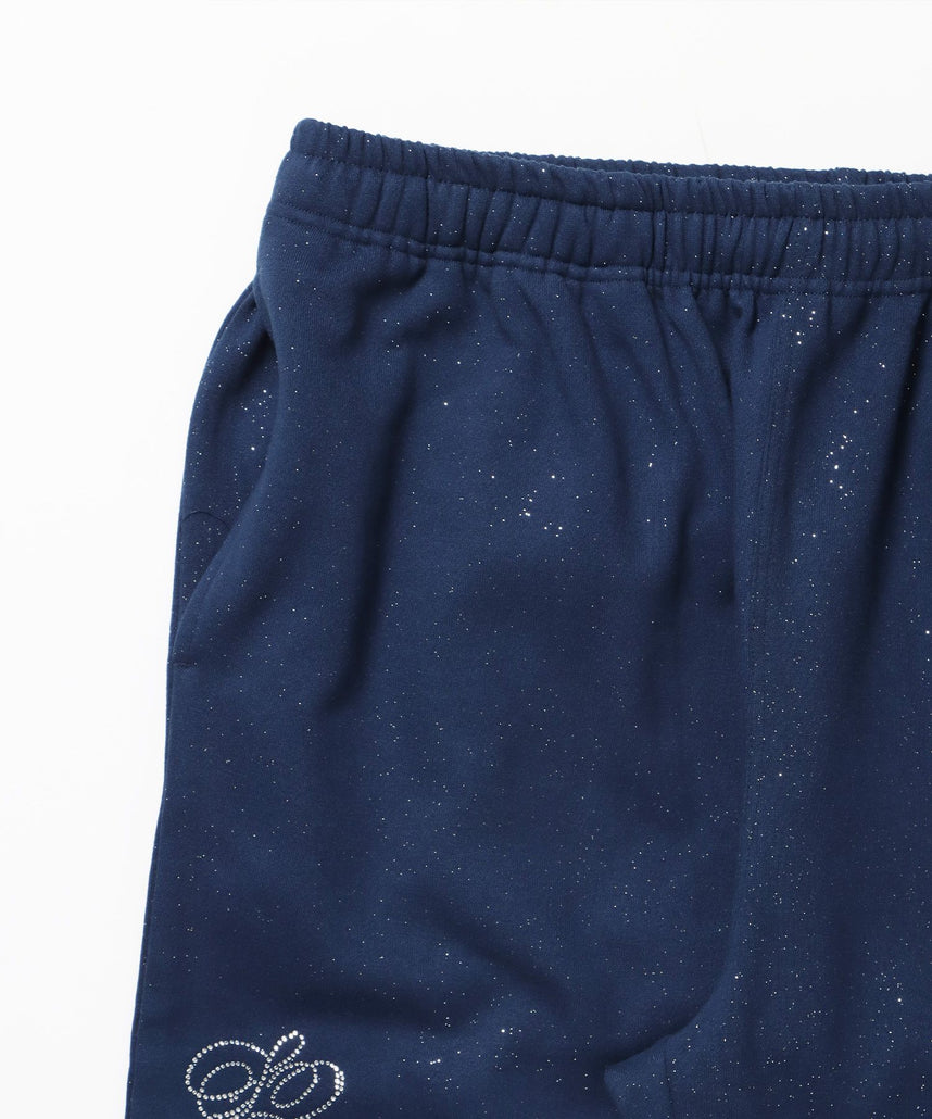 SQNZ GLITTER SWEAT PANTS / ラインストーン スウェットパンツ ドローコード 裏起毛 【セットアップ】 ダークネイビー