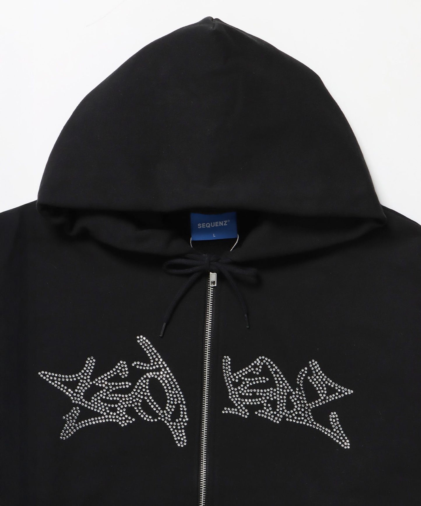 RHINE STONE ZIP P/K / ラインストーン ジップパーカー 裏起毛 フーディ スウェット ブラック