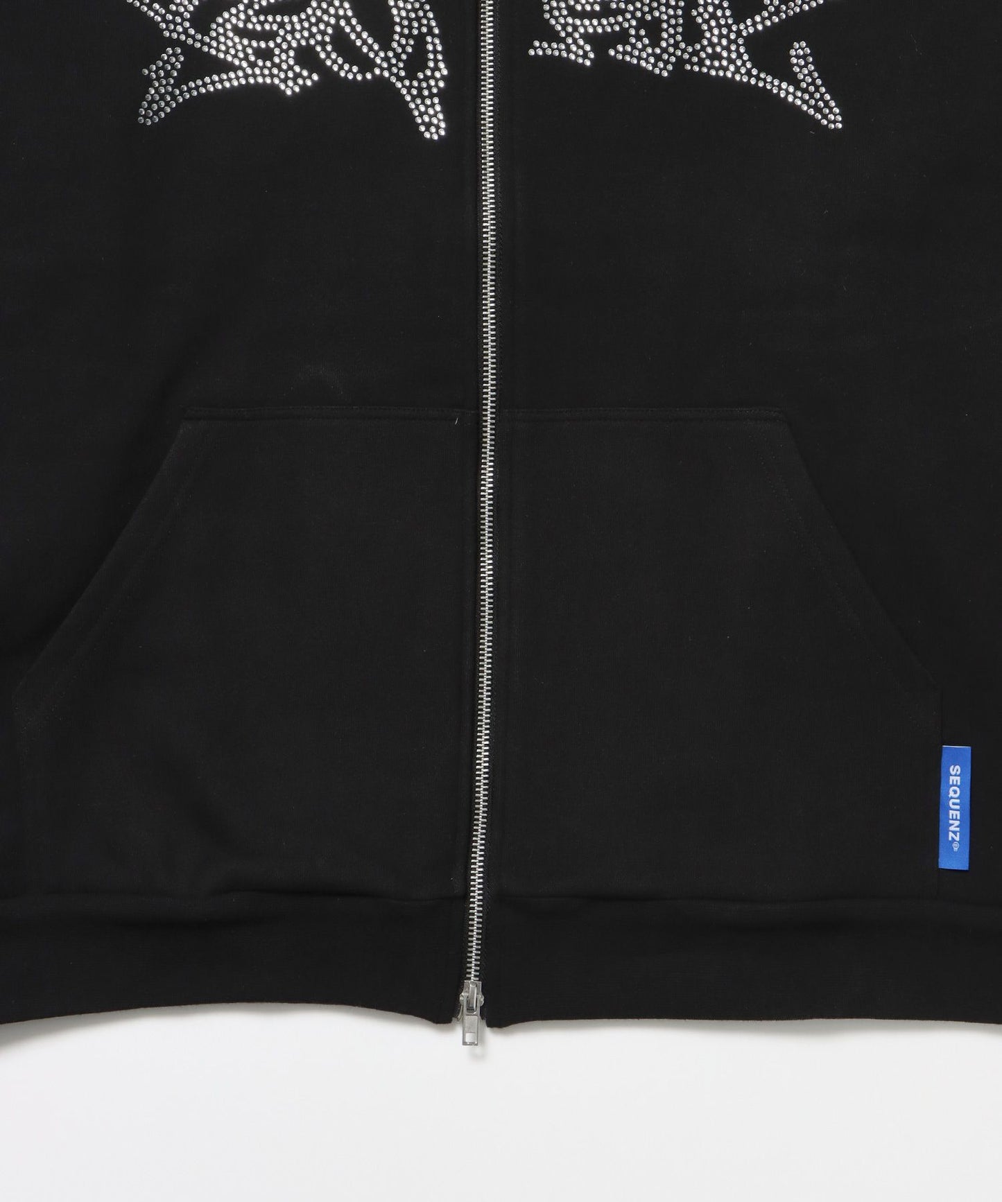 RHINE STONE ZIP P/K / ラインストーン ジップパーカー 裏起毛 フーディ スウェット ブラック