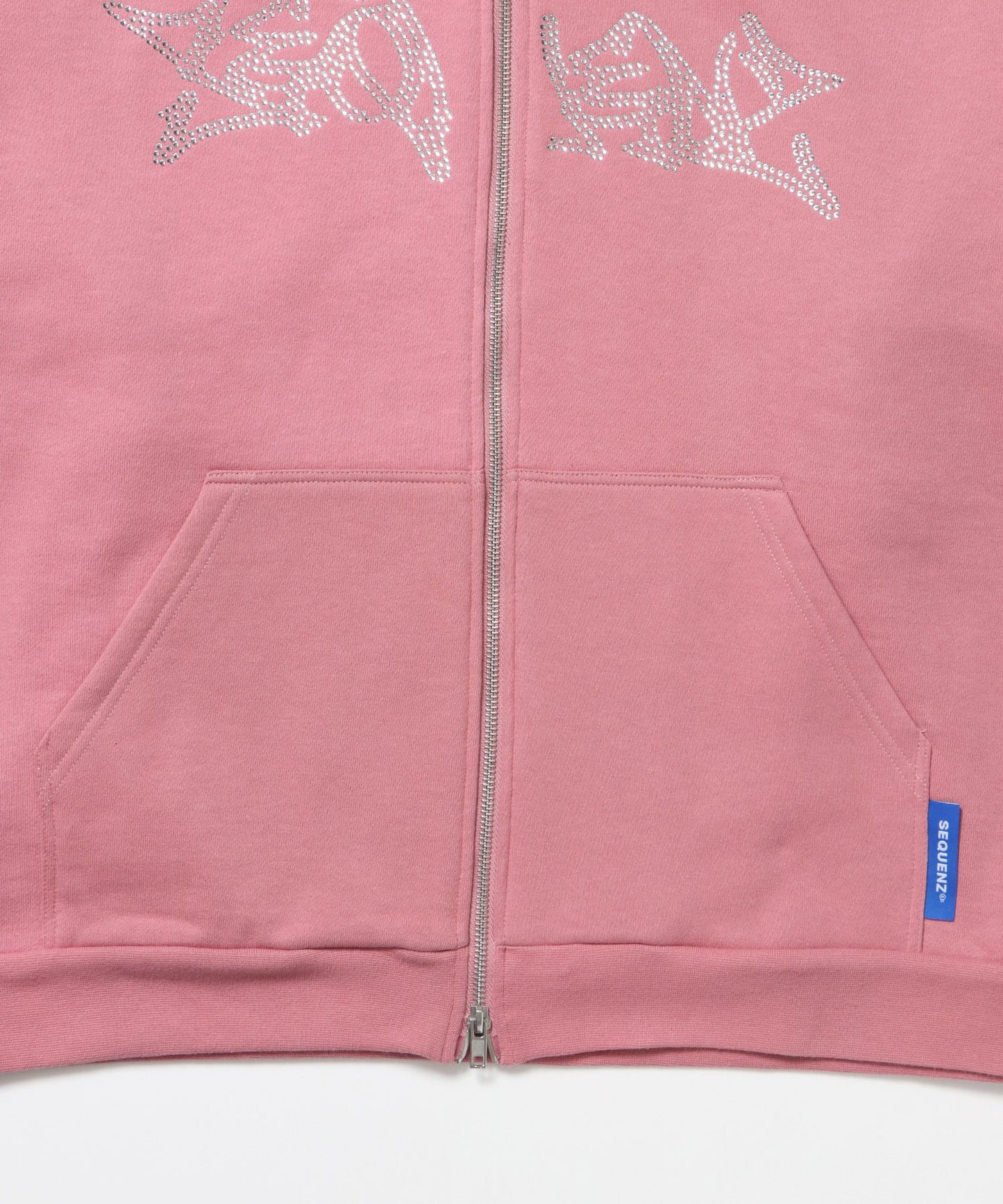RHINE STONE ZIP P/K / ラインストーン ジップパーカー 裏起毛 フーディ スウェット ピンク