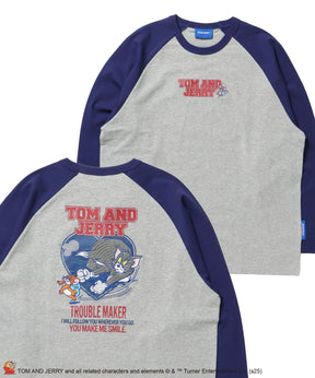 TJ HEART VINTAGE RAGLAN TEE / トムとジェリー ラグランTシャツ 長袖 クルーネック プリント 刺繍 ネイビー