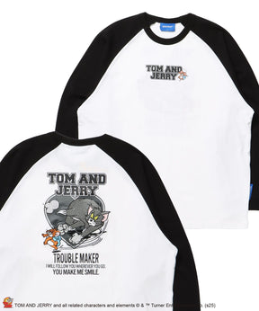 TJ HEART VINTAGE RAGLAN TEE / トムとジェリー ラグランTシャツ 長袖 クルーネック プリント 刺繍 ブラック