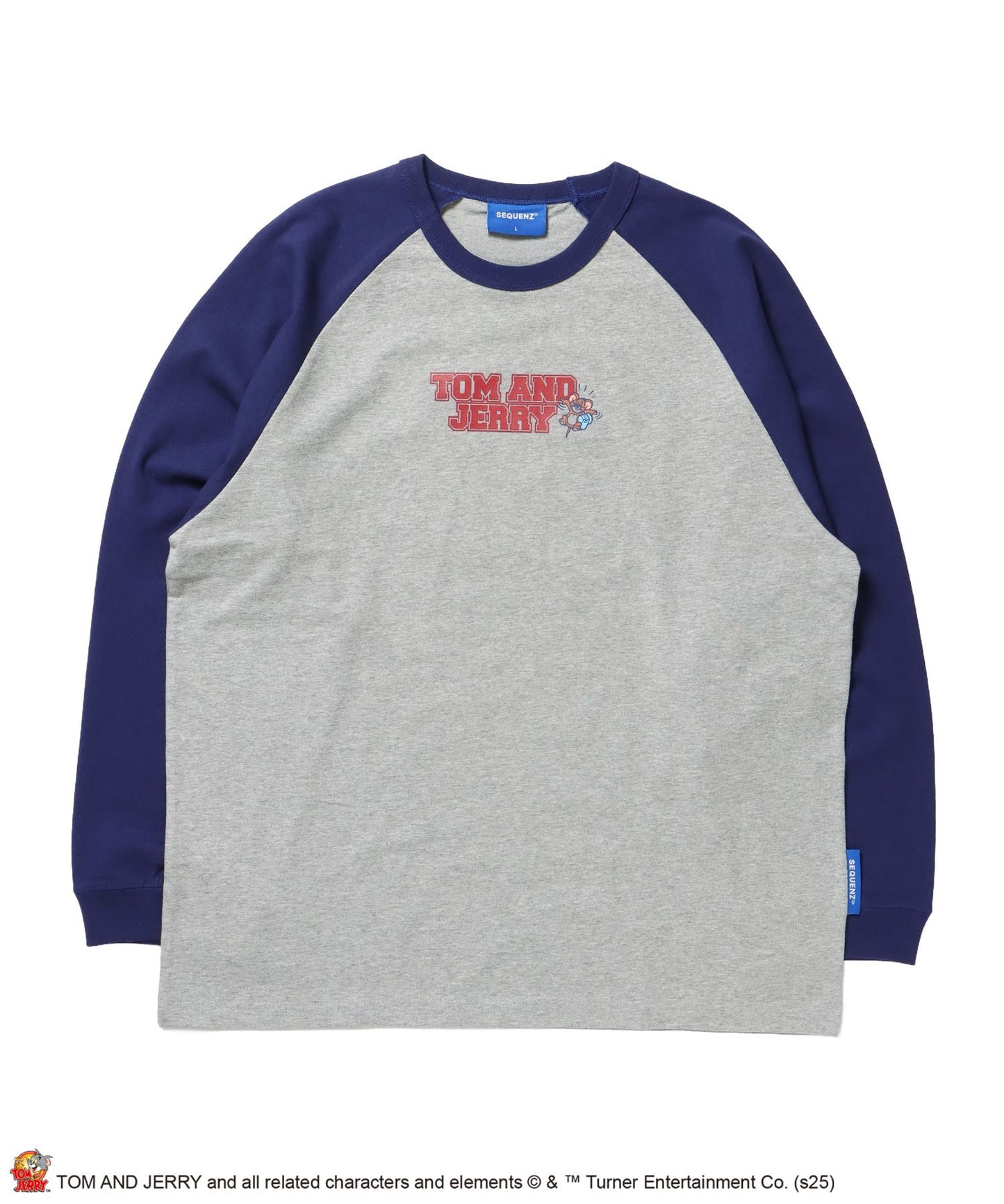 【SEQUENZ（シークエンズ）】TJ HEART VINTAGE RAGLAN TEE / トムとジェリー ラグランTシャツ 長袖 クルーネック プリント 刺繍 ネイビー
