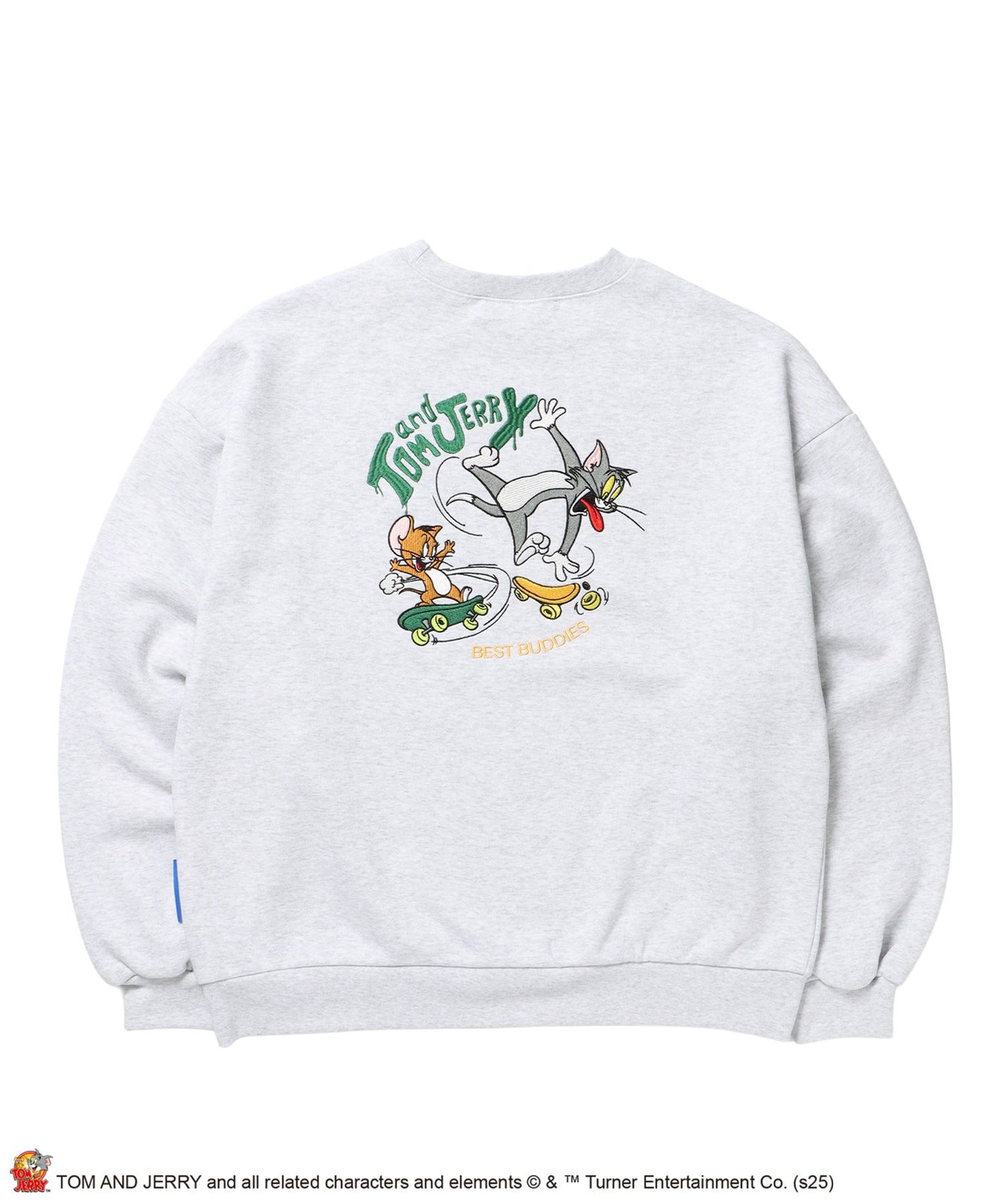 【SEQUENZ（シークエンズ）】TJ SKATE BOARD C/N SWEAT / トムとジェリー スウェット クルーネック 刺繍 裏起毛 アッシュグレー