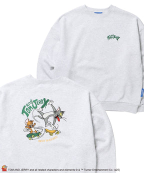 TJ SKATE BOARD C/N SWEAT / トムとジェリー スウェット クルーネック 刺繍 裏起毛 アッシュグレー