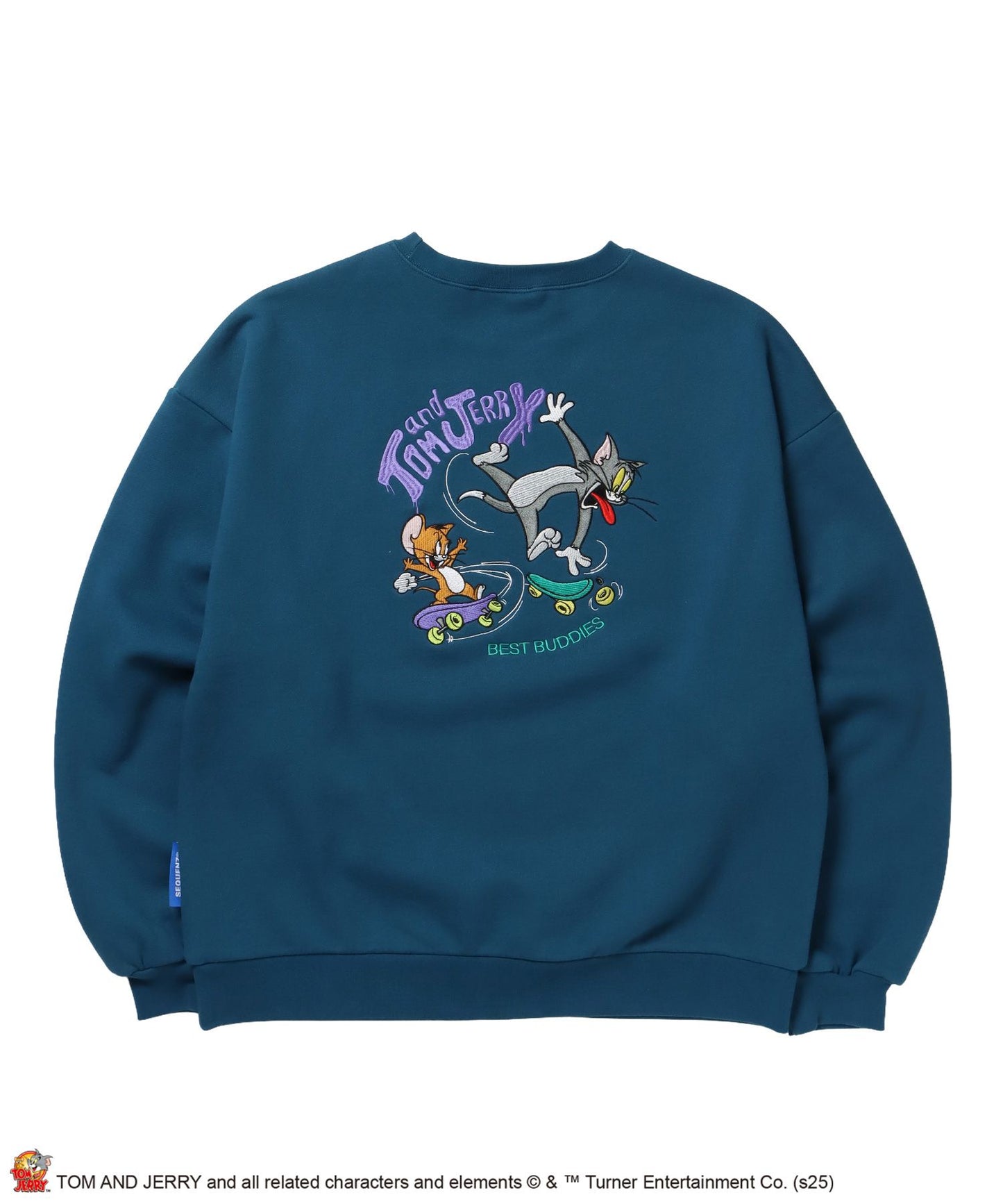 【SEQUENZ（シークエンズ）】TJ SKATE BOARD C/N SWEAT / トムとジェリー スウェット クルーネック 刺繍 裏起毛 グリーン