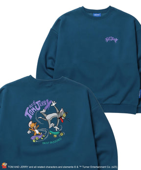 TJ SKATE BOARD C/N SWEAT / トムとジェリー スウェット クルーネック 刺繍 裏起毛 グリーン