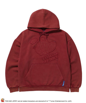 TJ APPLIQUE WASHED PK / トムとジェリー パーカー 加工 ワッペン 裏起毛 フーディ バーガンディー