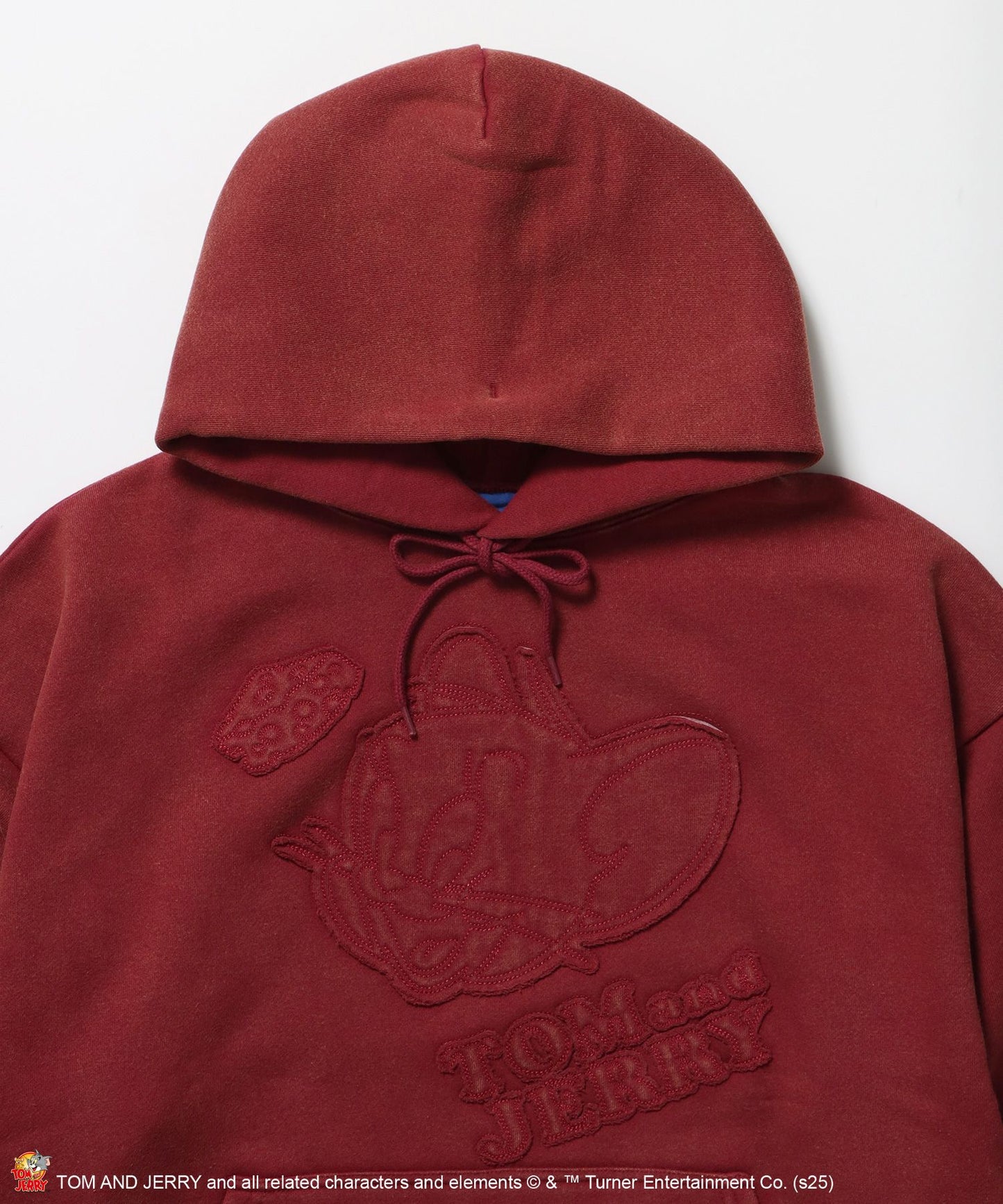 TJ APPLIQUE WASHED PK / トムとジェリー パーカー 加工 ワッペン 裏起毛 フーディ バーガンディー